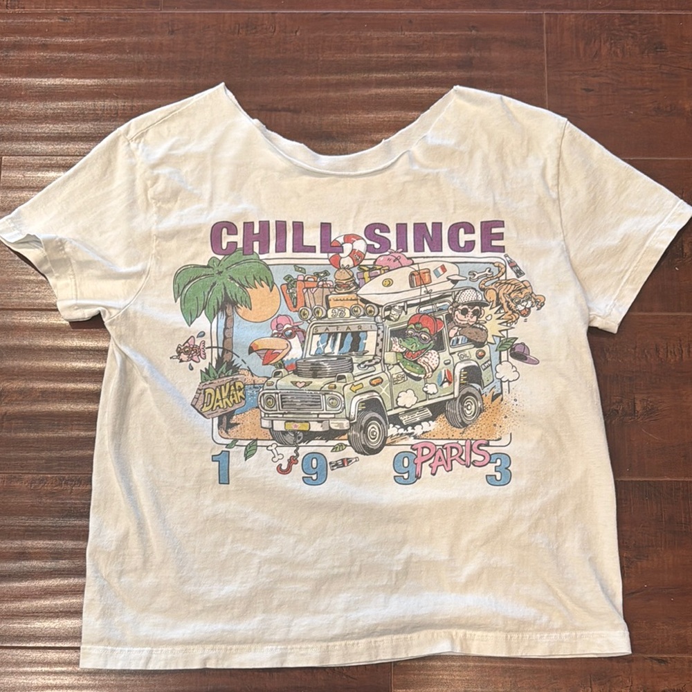Brandy Melville Chill Since Graphic Tee, cut collar, one size